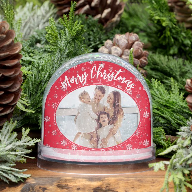Red Snowflake Family Photo Collage Merry Christmas Snowglobe (Winter)