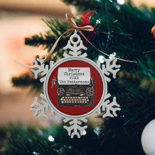 Red Snowflake Framed Typewriter Christmas Ornament