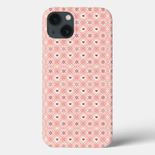 Red Snowflake Heart In Pink Retro Seamless Pattern iPhone 13 Case