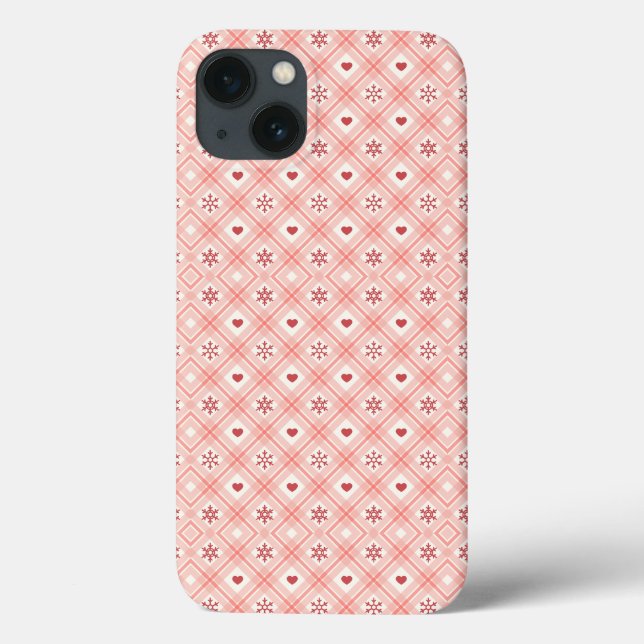 Red Snowflake Heart In Pink Retro Seamless Pattern Case-Mate iPhone Case (Back)