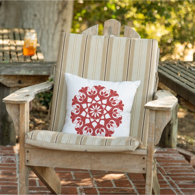 Red Snowflake Ice Crystal Flower Pattern On White Cushion (Chair)