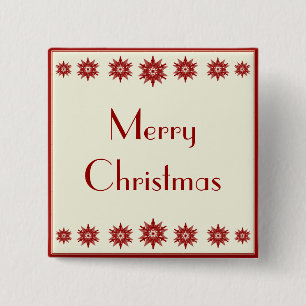 Red Snowflake Merry Christmas Button
