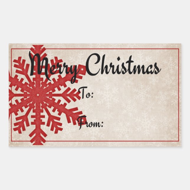 Red Snowflake | Merry Christmas Gift Rectangular Sticker (Front)