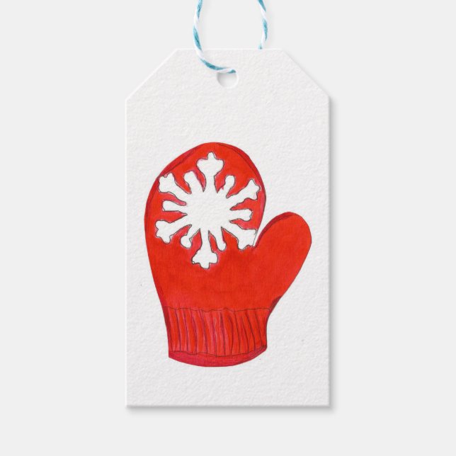 Red Snowflake Mittens Gift Tags (Front)