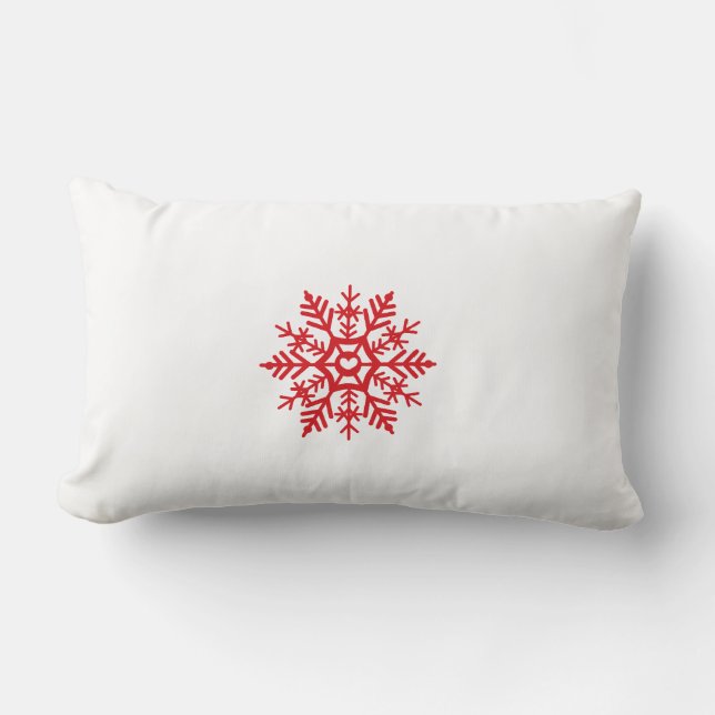 Red Snowflake Motif Winter Pattern Lumbar Cushion (Front)