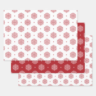 Red Snowflake Pattern Christmas Wrapping Paper Sheet