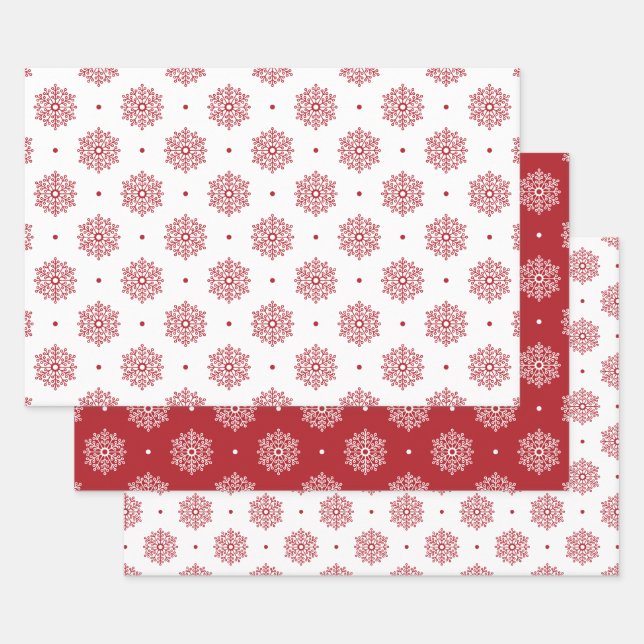 Red Snowflake Pattern Christmas Wrapping Paper Sheet (Set)