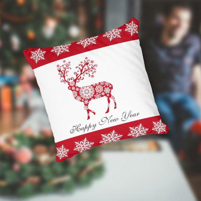  Red Snowflake pattern Deer Throw Pillow (Creator Uploaded)