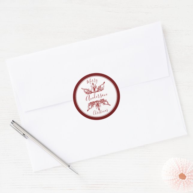 Red snowflake personalised classic round sticker (Envelope)