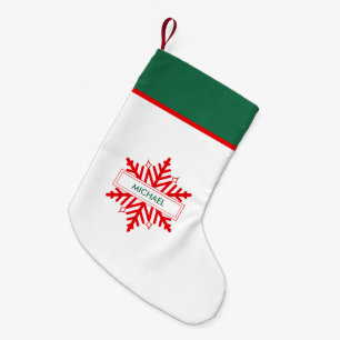 Red Snowflake Personalised Green & White Small Christmas Stocking