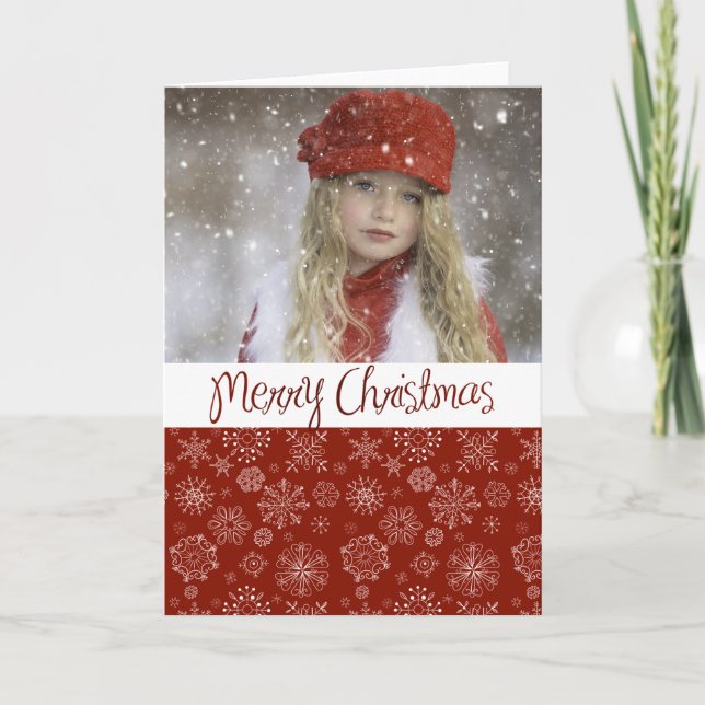 Red Snowflake Photo Christmas Card (Front)