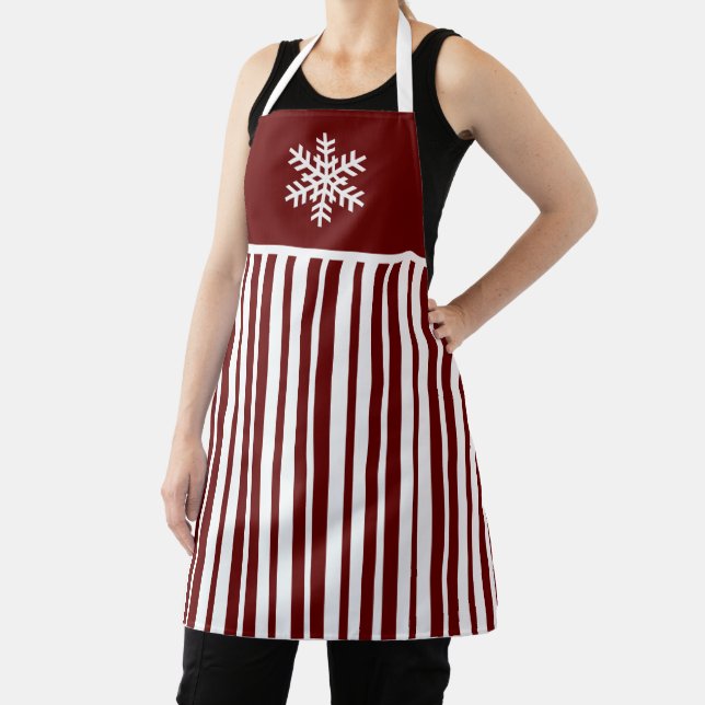 Red Snowflake Striped Lines Christmas Holiday  Apron (Insitu)