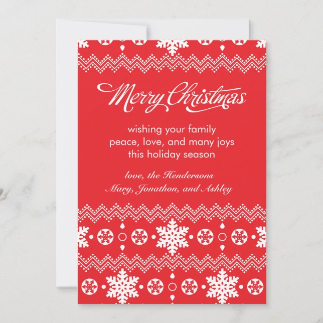 Red Snowflake Sweater Non-Photo Christmas Cards (Front)