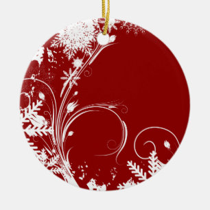 Red Snowflake Swirl Christmas Ornaments