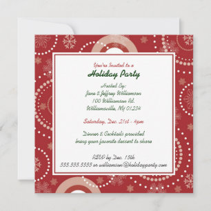 Red Snowflake Swirls Holiday Party Invitations