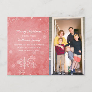Red Snowflake Swirls Holiday Photo Postcard
