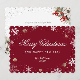 Red Snowflake Watercolor Botanical Holiday Card