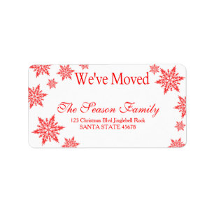 red Snowflake "we've moved" Christmas label
