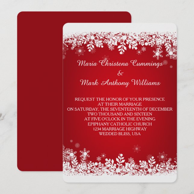 Red Snowflake Winter Wedding Invitation (Front/Back)