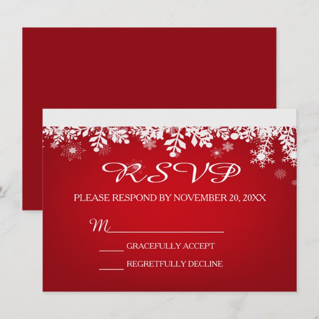 Red Snowflake Winter Wedding RSVP Card (Front/Back)