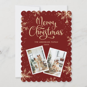 Red Snowflakes 2 Photo Christmas Card