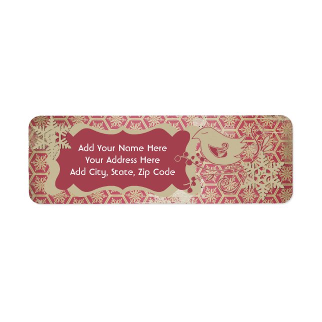 Red Snowflakes and Bird Return Address Labels (Front)