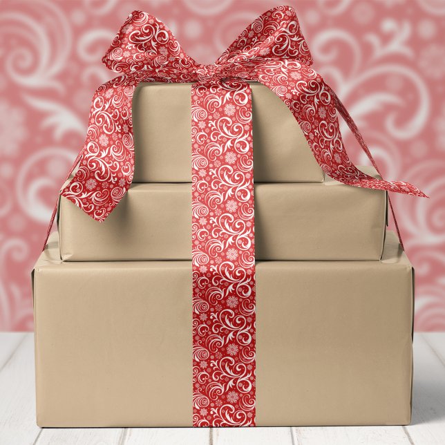Red Snowflakes and Swirls Christmas Satin Ribbon (Creator Uploaded)