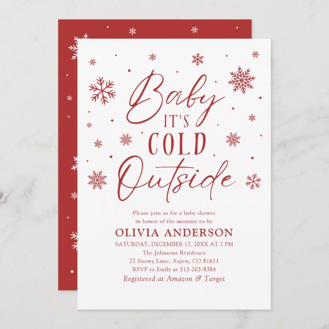 Red Snowflakes Baby It's Cold Outside Baby Shower Invitation (Front/Back)