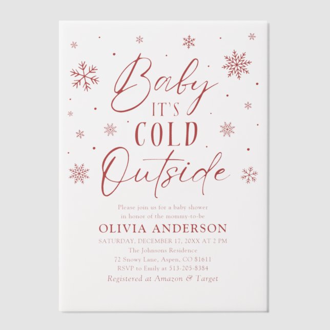Red Snowflakes Baby It's Cold Outside Baby Shower Vellum Invitations (Front)