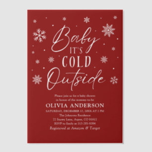 Red Snowflakes Baby It's Cold Outside Baby Shower  Vellum Invitations