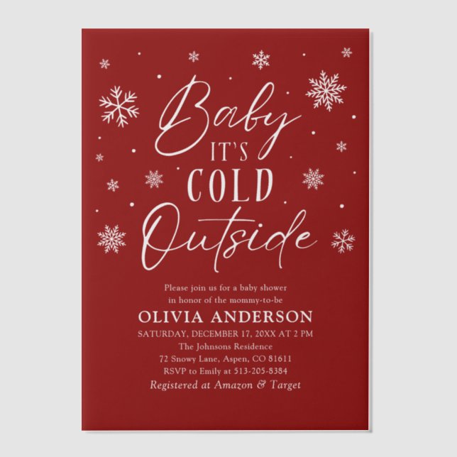 Red Snowflakes Baby It's Cold Outside Baby Shower  Vellum Invitations (Front)