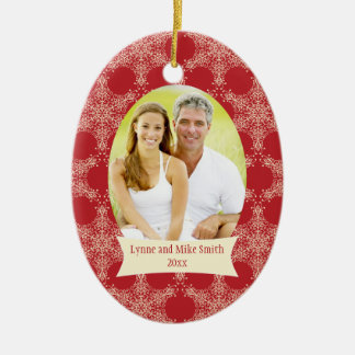 Red snowflakes Christmas holiday photo ornament
