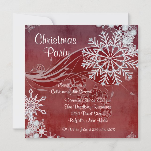 Red Snowflakes Christmas Party Invitations (Front)