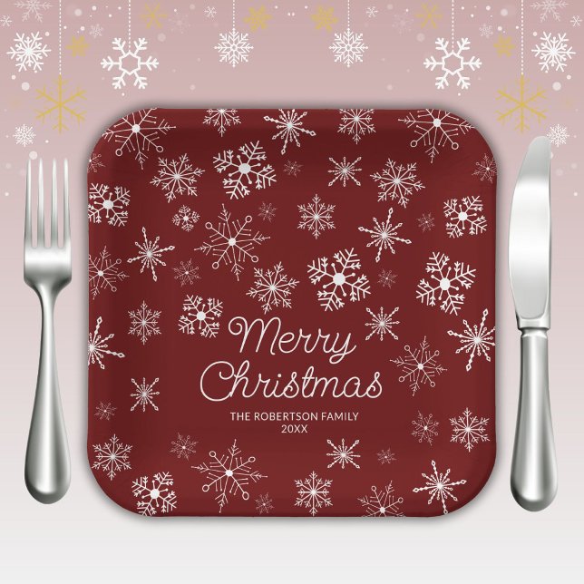 Red Snowflakes Christmas Party Paper Plate (Creator Uploaded)