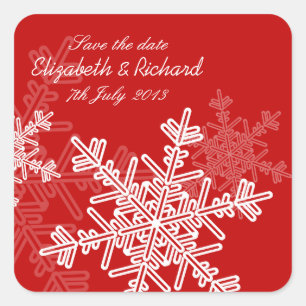 Red Snowflakes Christmas Wedding Save the Date Square Sticker