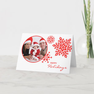 Red Snowflakes Folded Photo Christmas Holiday Card
