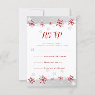 Red snowflakes & grey stars modern wedding RSVP
