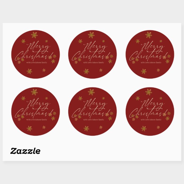 Red Snowflakes Merry Christmas Classic Round Sticker (Sheet)