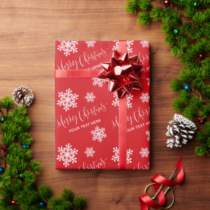 Red Snowflakes Merry Christmas Script Custom Wrapping Paper