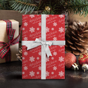 Red Snowflakes Merry Christmas Script Custom Wrapping Paper