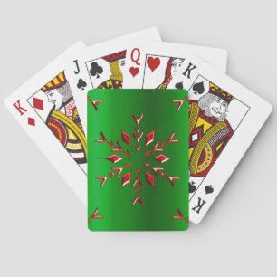 Red Snowflakes on Green Christmas Playing Cards