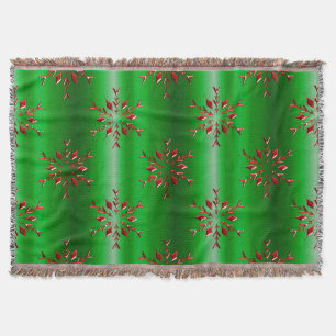 Red Snowflakes on Green Christmas Throw Blanket