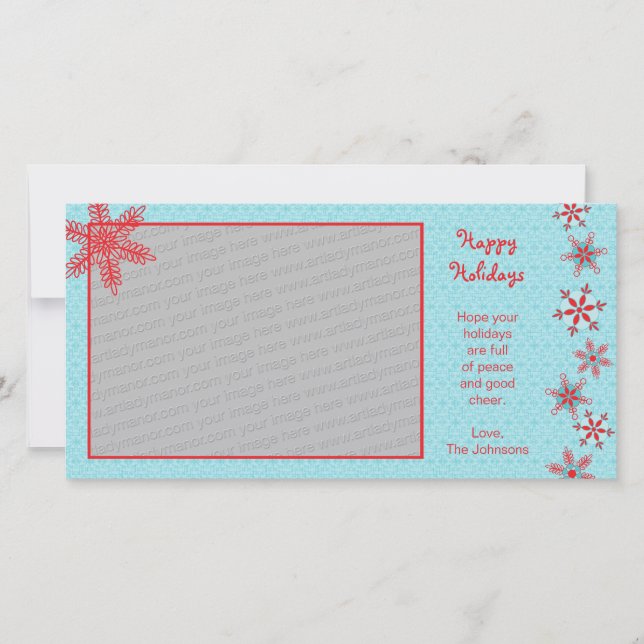 Red Snowflakes Photo Card Template (Front)