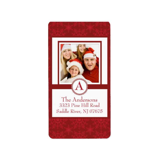 Red Snowflakes PHOTO Christmas Return Address Label (Front)