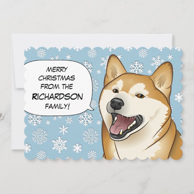Red Snowflakes Shiba Inu Merry Christmas Card (Front)