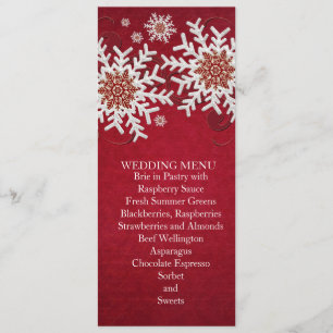 Red Snowflakes Swirls Wedding Menu