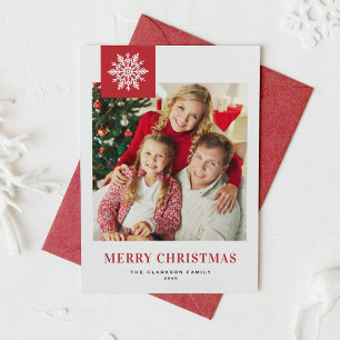 Red Snowflakes Tag Merry Christmas Photo Holiday Card