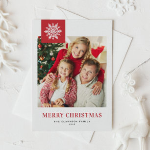 Red Snowflakes Tag Merry Christmas Photo Holiday Postcard