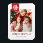 Red Snowflakes Tag Merry Christmas Photo Magnet<br><div class="desc">Celebrate the holiday spirit with our customisable photo Christmas magnet! Perfect for capturing your favourite festive moments, this magnet allows you to create a unique keepsake that showcases your family’s joy and love during the holiday season. This photo Christmas magnet features classic typography with a snowflake accent. Personalise by adding...</div>