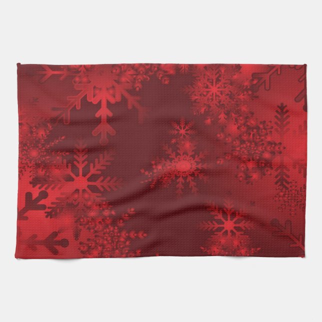 Red Snowflakes Tea Towel (Horizontal)